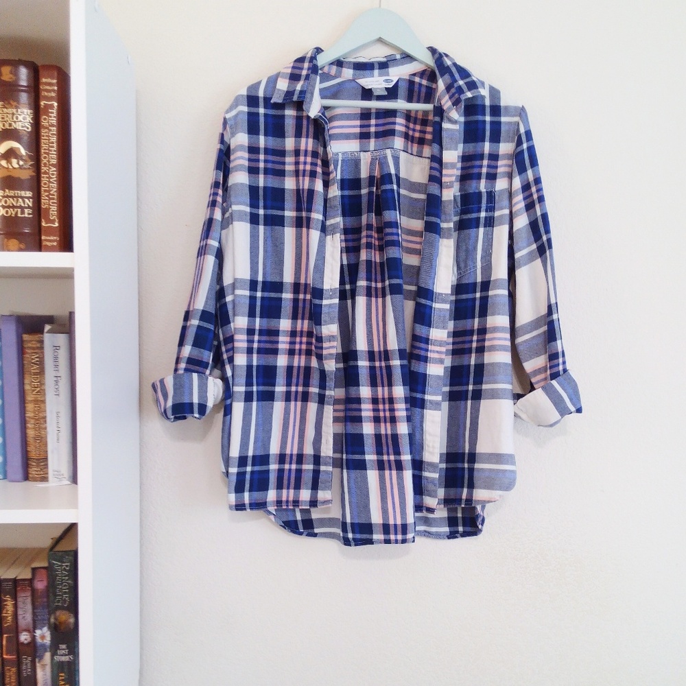 Oversized Blue Plaid Button Down Shirt